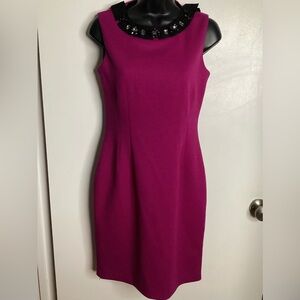NWOT Vintage Tahari Jewel-Neck Fuchsia Sheath Dress S